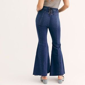 Free people CRVY lace up dark wash bell bottoms